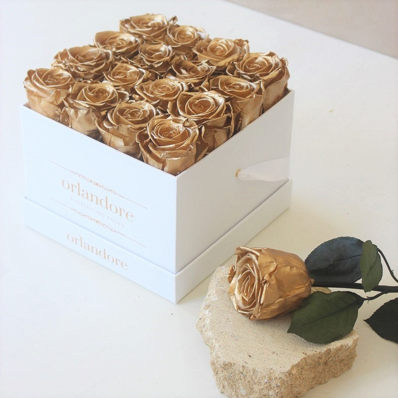 Medium Square Rose Box - Gold