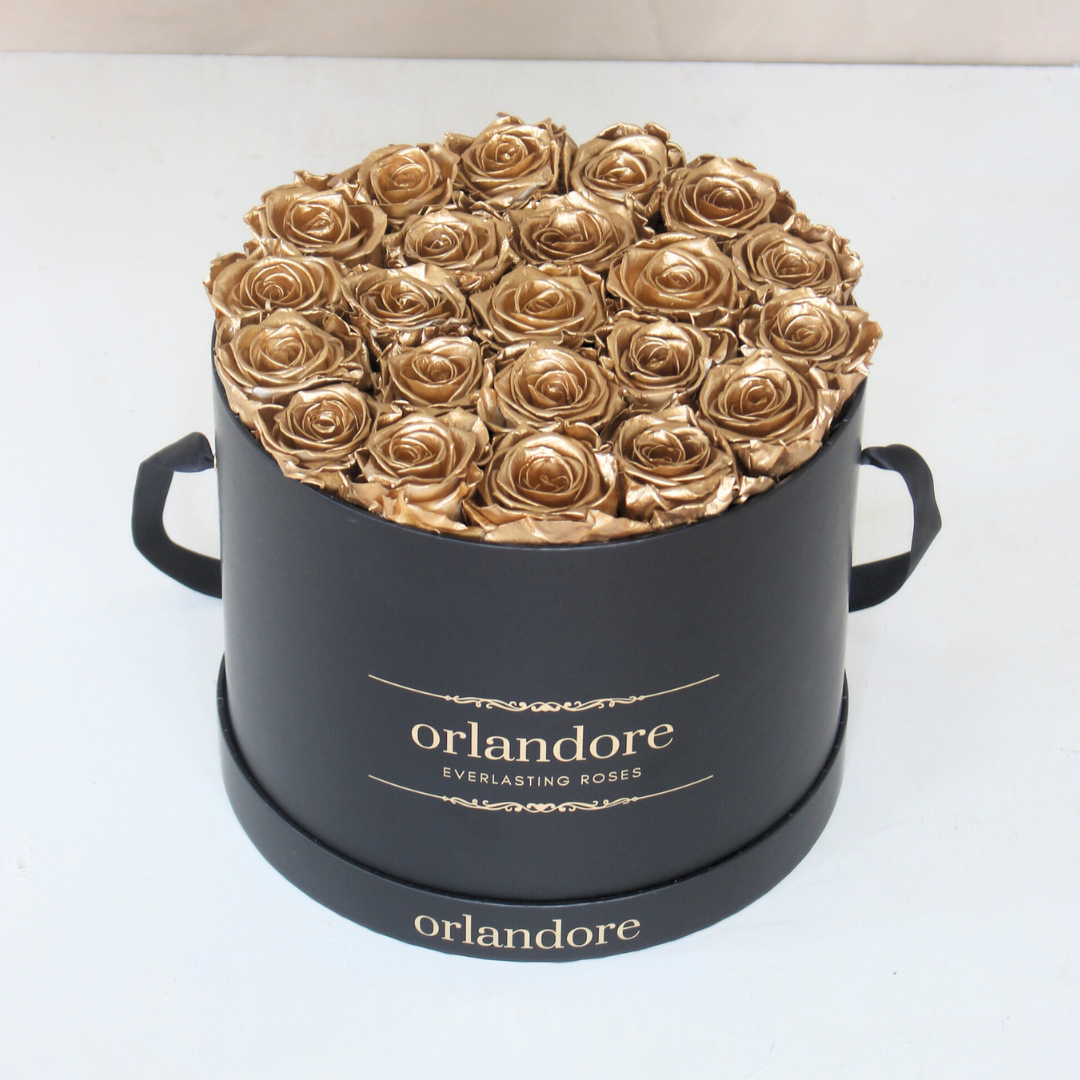 Large Round Rose Box - Gold – Orlandore Everlasting Roses