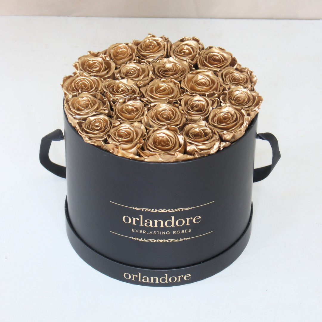 Large Round Rose Box - Gold