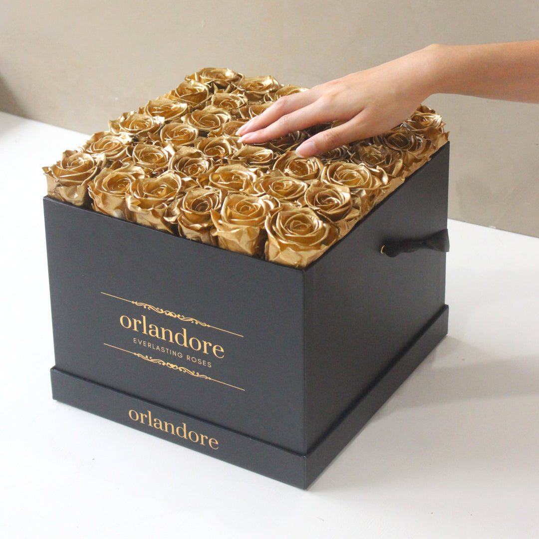 Large Square Rose Box - Gold