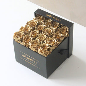 Medium Square Rose Box - Gold