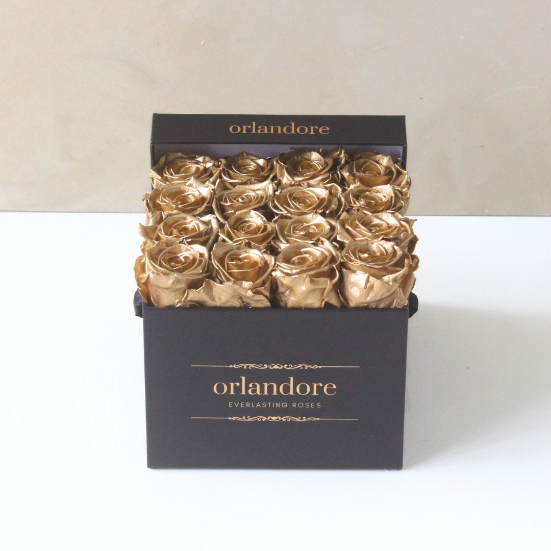 Medium Square Rose Box - Gold