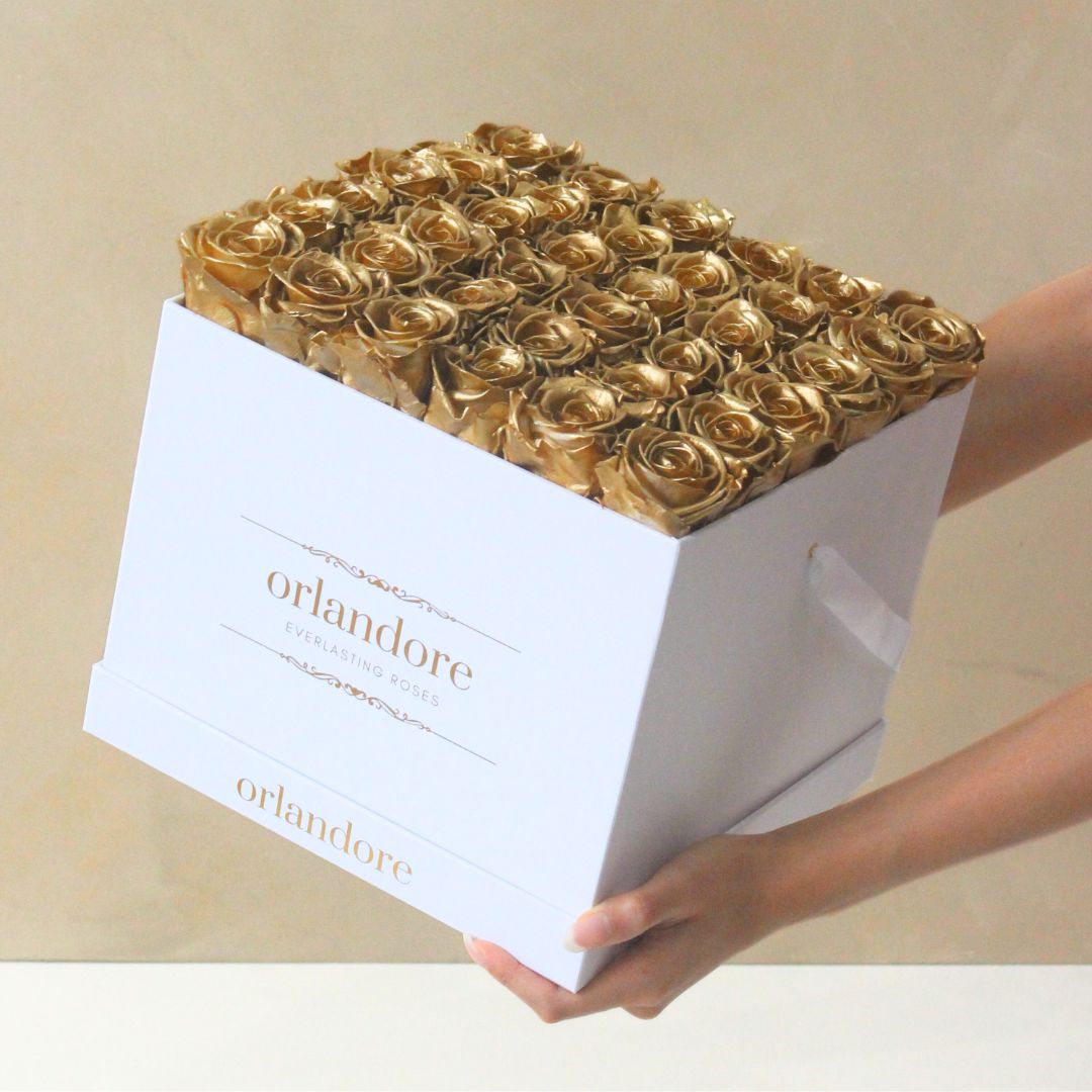 Large Square Rose Box - Gold